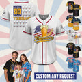 Personalized USA Beer Baseball Jersey For Baseball Fans, Custom American Flag Baseball Jersey, 4th of July Independence Day Patriotic Shirt