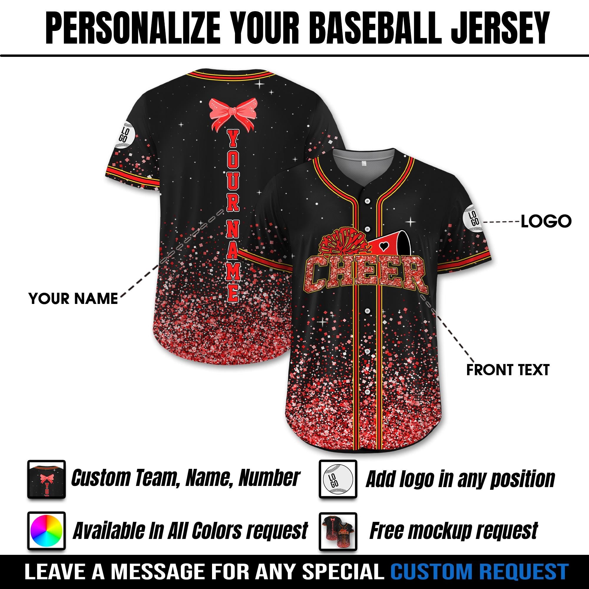 Personalized Cheer Mom Baseball Jersey, Custom Name Cheerleading Shirt For Cheerleader, Cheer Mom Squad Shirt, Baseball Glitter Jersey