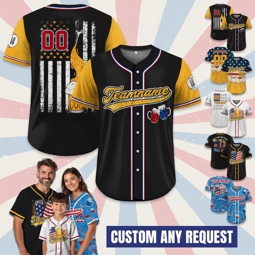 Custom Beer Baseball Jersey with Name, Red White and Blue Patriotic Jersey for 4th of July Independence Day Baseball Fans Beer Lovers Gift