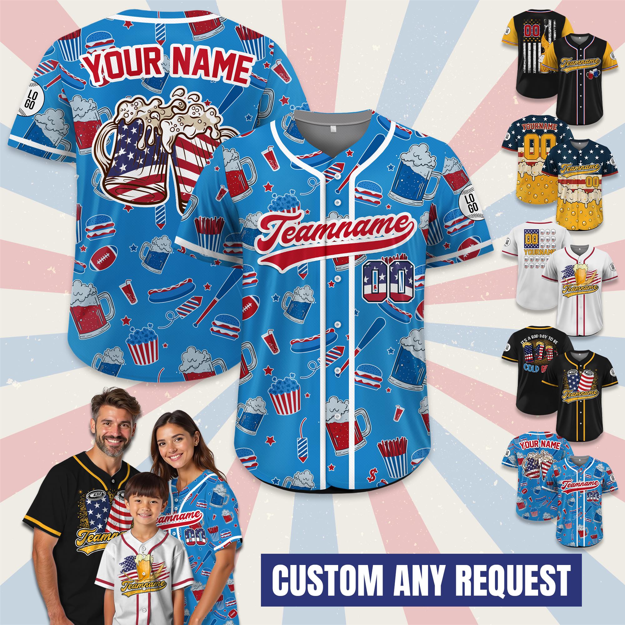 Personalized Jersey 4th of July Beer Shirt for Dad, Baseball Party Jersey Custom Patriotic beer lovers Gift Independence Day Bachelor Party