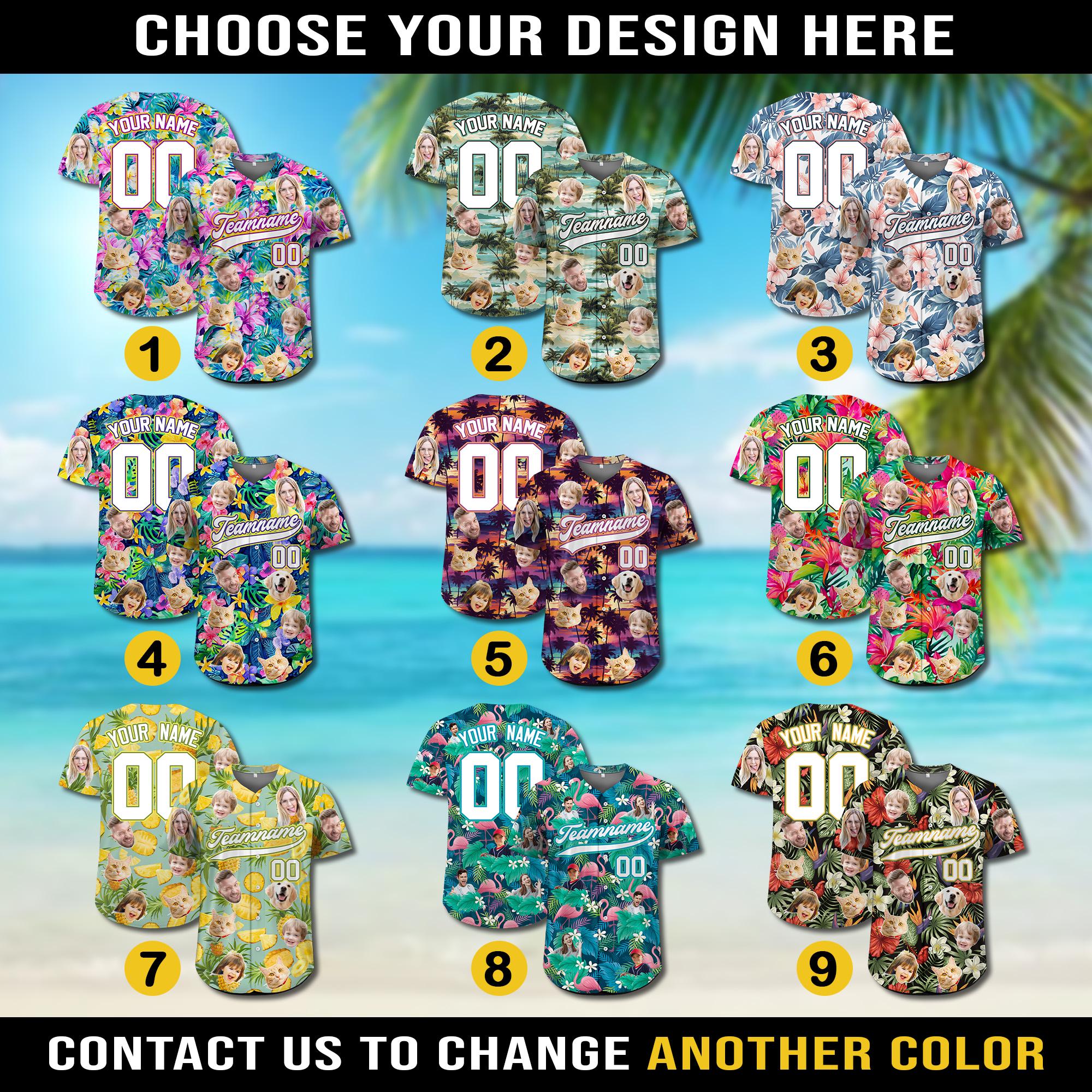 Custom Face Hawaiian Baseball Jersey with Photo Team Name Number, Personalized Baseball Floral Shirt for Adult Youth Preschool Button Shirt
