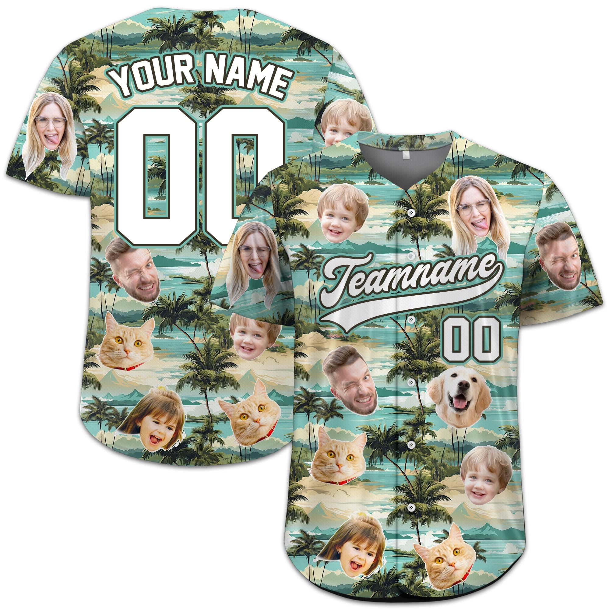 Custom Face Baseball Jersey with Photo, Personalized Baseball Tropical Beach Shirt for Adult Youth Kid, Custom Name Bachelor Party Shirt