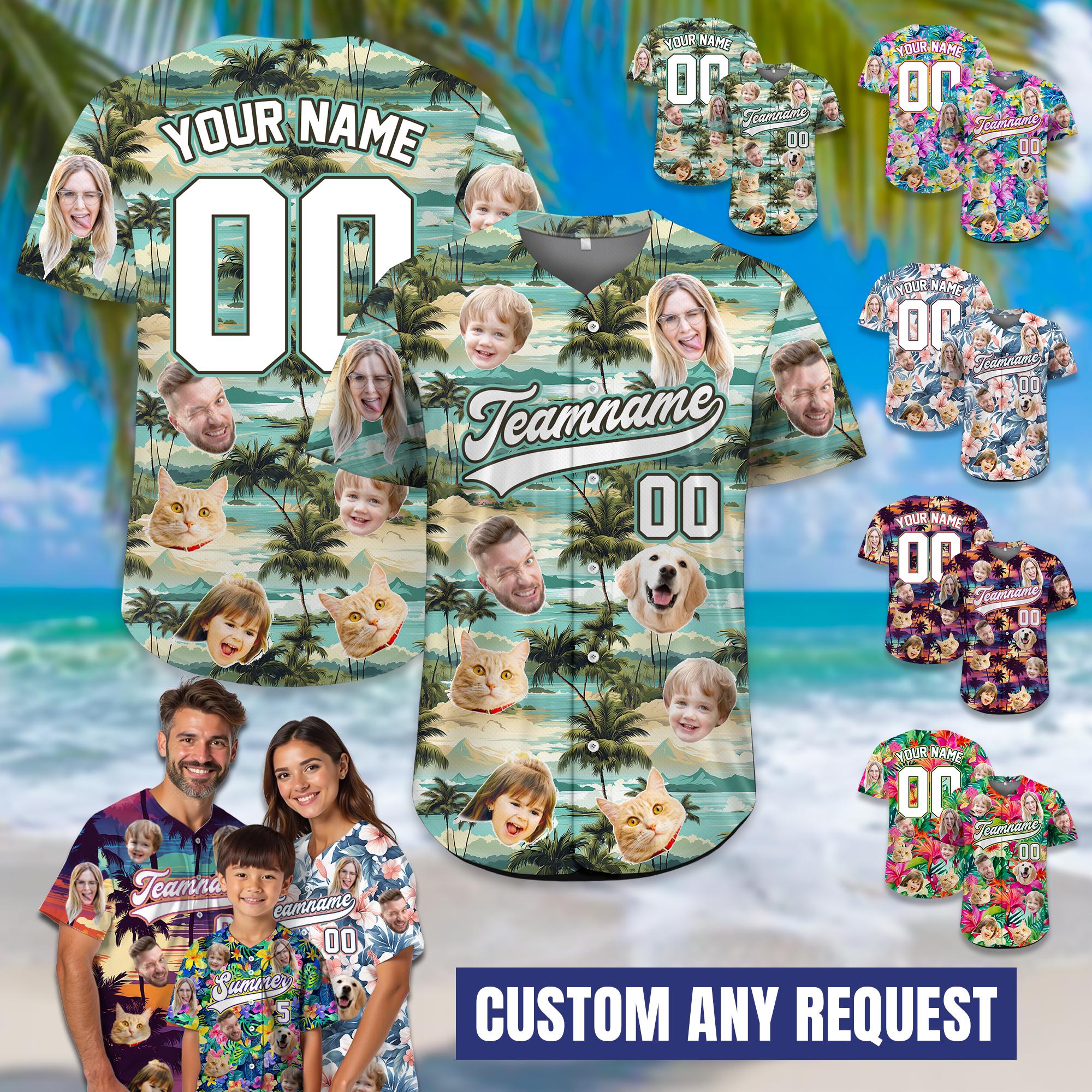 Custom Face Baseball Jersey with Photo, Personalized Baseball Tropical Beach Shirt for Adult Youth Kid, Custom Name Bachelor Party Shirt