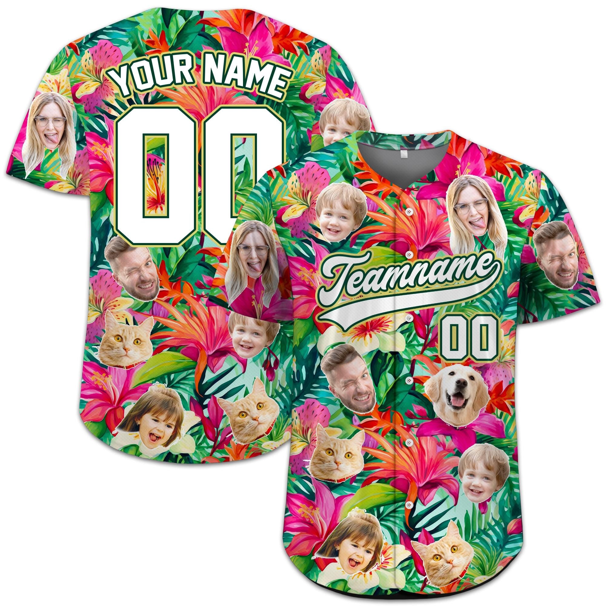 Custom Face Hawaiian Baseball Jersey with team name number, Personalized Jersey for Summer Trip, Custom Dog face shirt, Bachelor Party Shirt