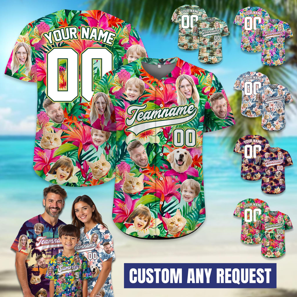 Custom Face Hawaiian Baseball Jersey with team name number, Personalized Jersey for Summer Trip, Custom Dog face shirt, Bachelor Party Shirt