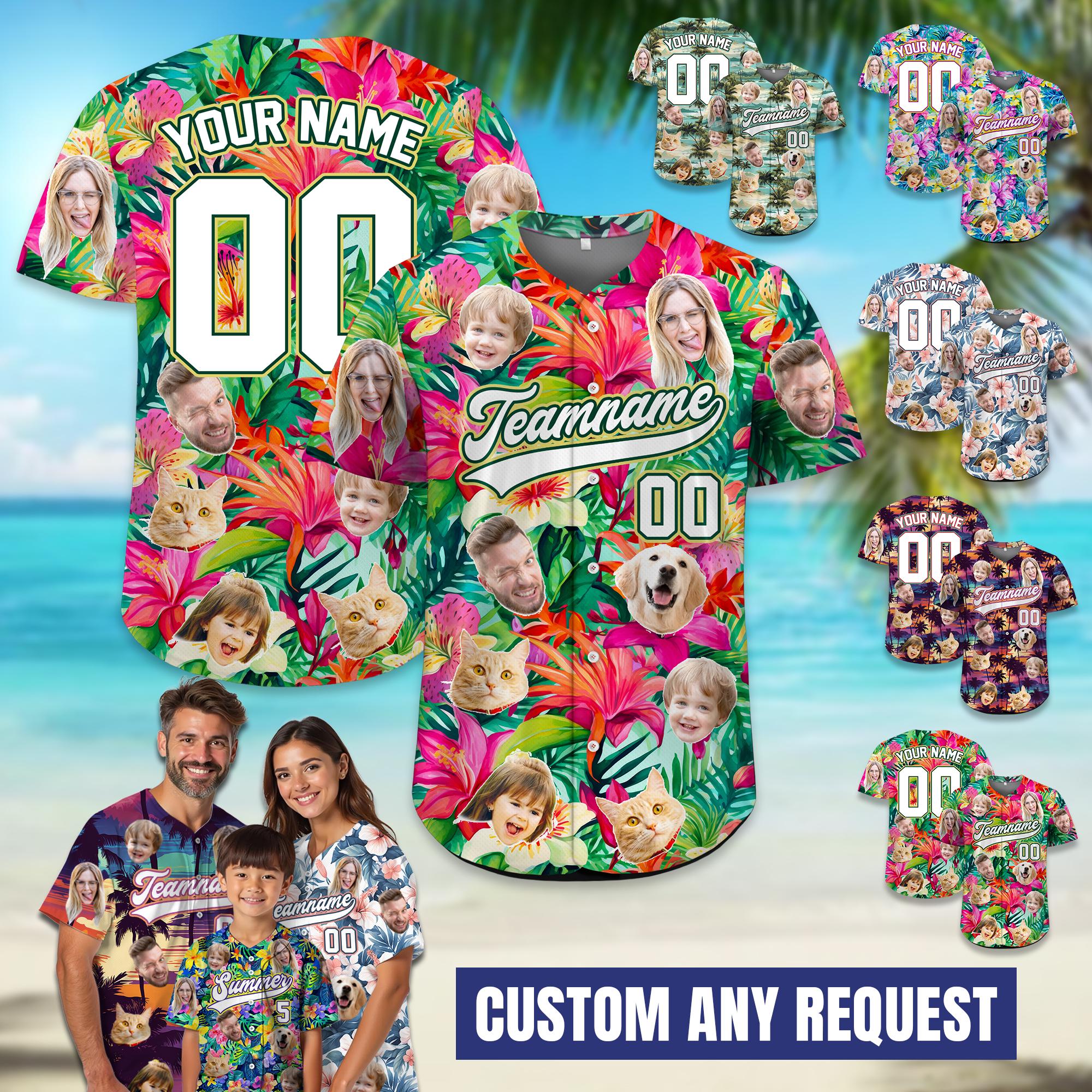 Custom Face Hawaiian Baseball Jersey with team name number, Personalized Jersey for Summer Trip, Custom Dog face shirt, Bachelor Party Shirt