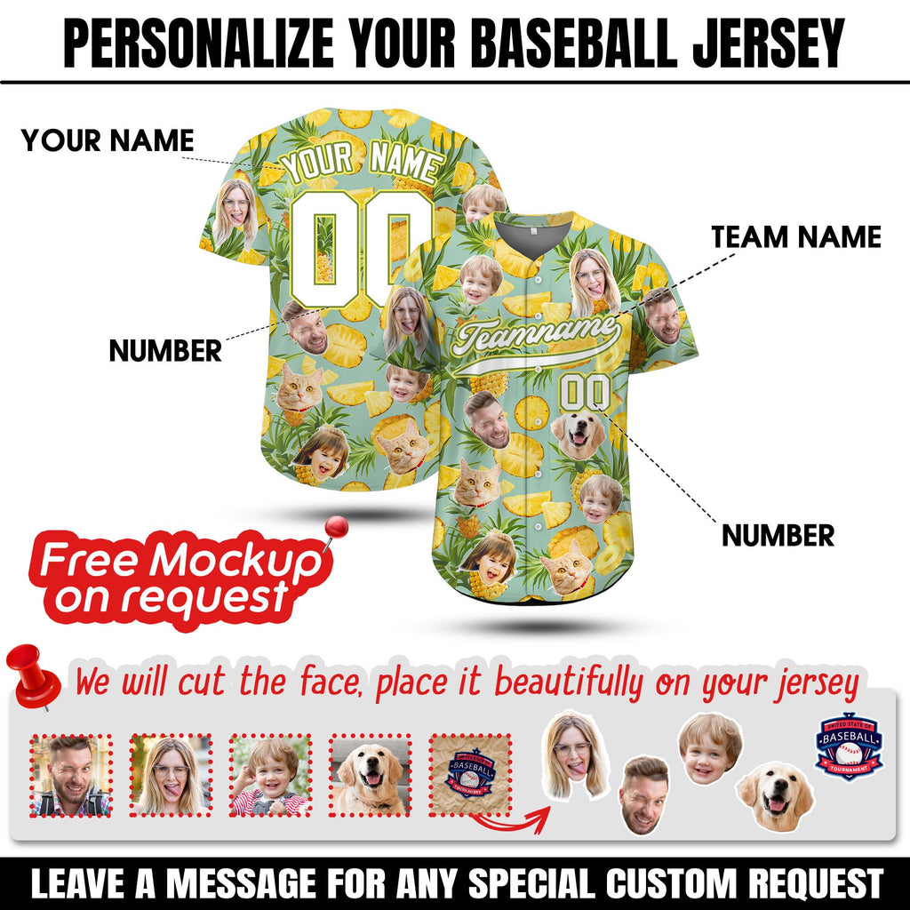 Custom Name Hawaiian Baseball Jersey with Face, Personalized Hawaii Shirt for Men Women Youth Kid in Summer Vacation, Group Vacation shirt