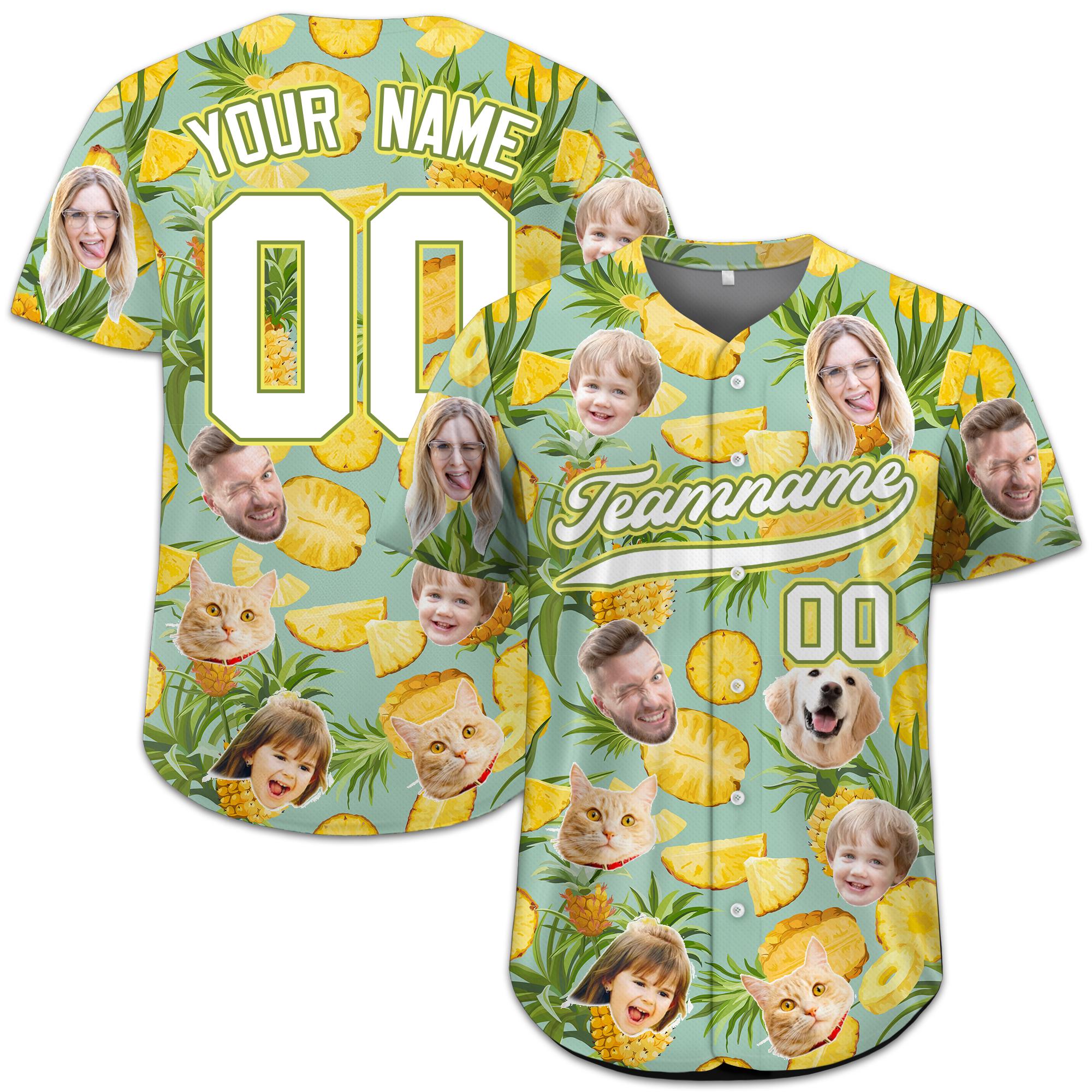 Custom Name Hawaiian Baseball Jersey with Face, Personalized Hawaii Shirt for Men Women Youth Kid in Summer Vacation, Group Vacation shirt