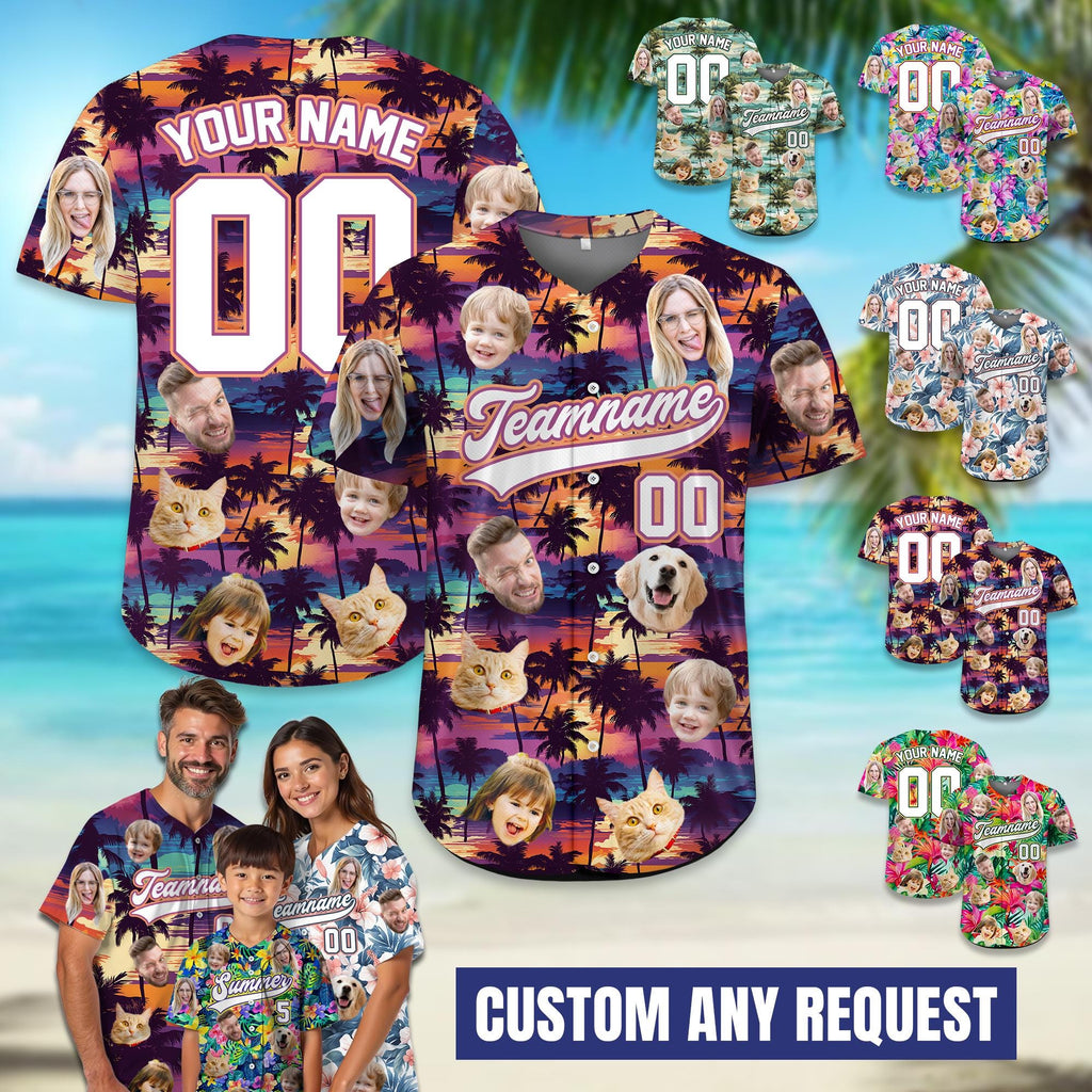 Personalized Tropical Baseball Jersey with Face, Custom Team shirt with name, Family Vacation Jersey, Funny Custom Gift,Bachelor Party Shirt