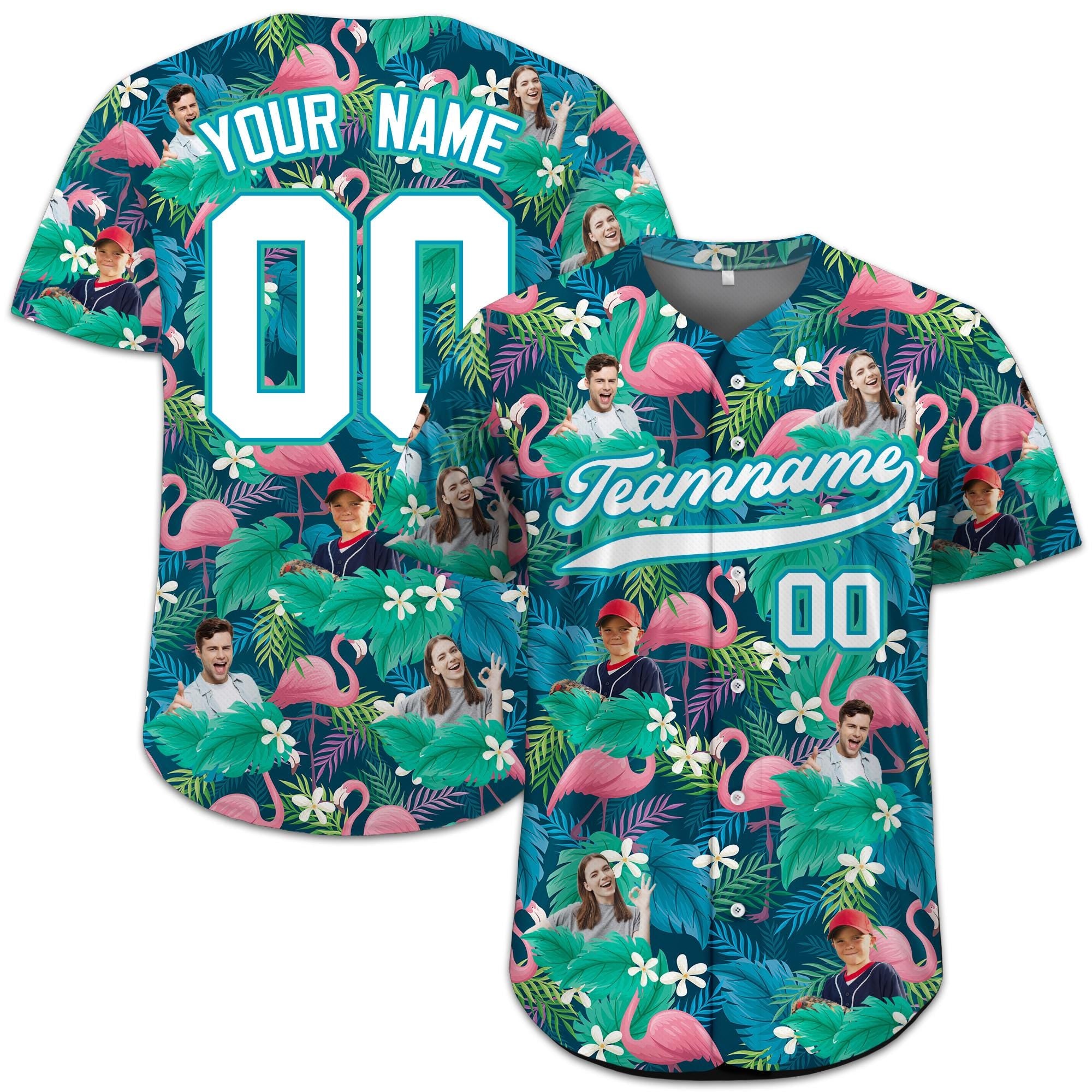 Custom Hawaiian Baseball Jersey with Face Teamname Name Number, Personalized Hawaii Floral Shirt for Men Women Youth Preschool Button Shirt