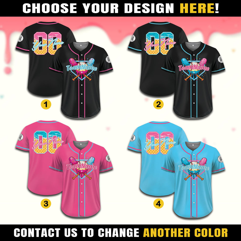 Custom Ice Cream Party Jersey Shirt Family Matching, Personalized Ice Cream Drip Baseball Jersey, Custom jersey color, Baseball lover Gifts