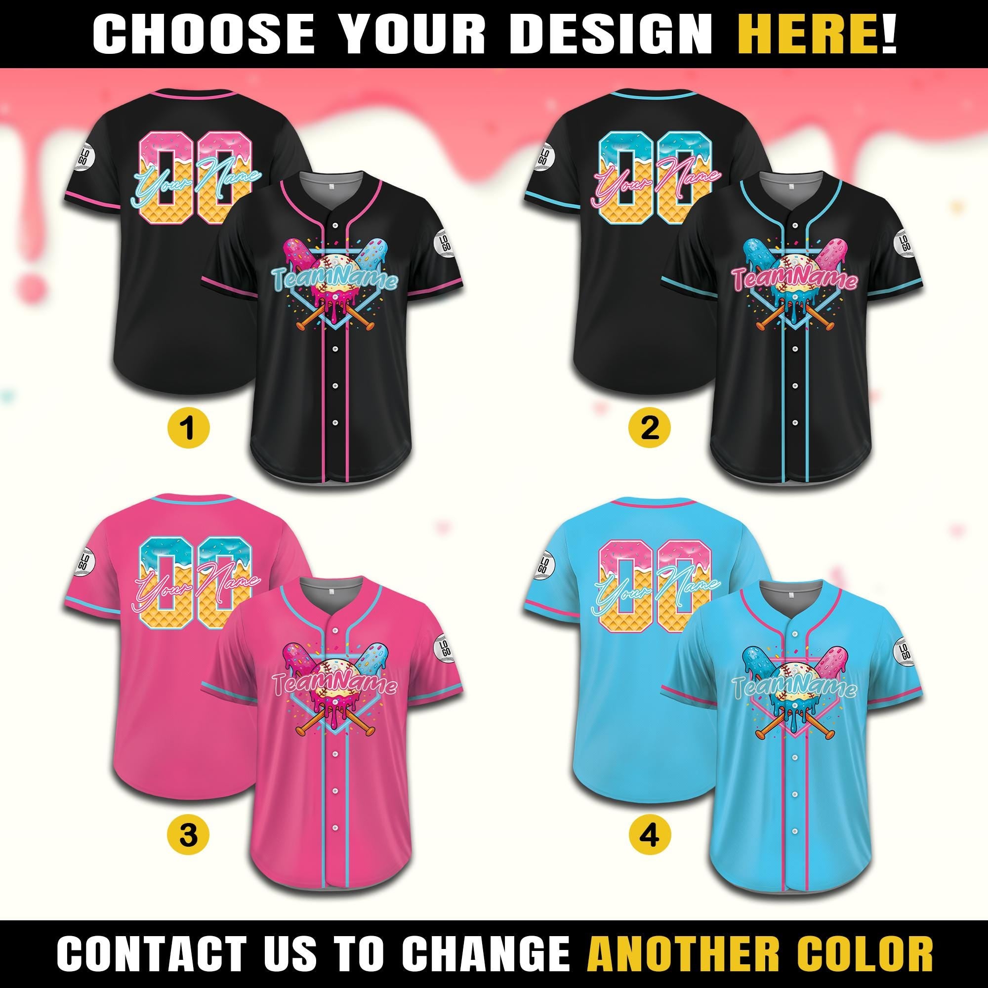 Personalized Name Ice Cream Drip Baseball Jersey for Birthday Boys and Girl, Custom Ice Cream Sprinkle Shirt, Baseball Matching Family Shirt