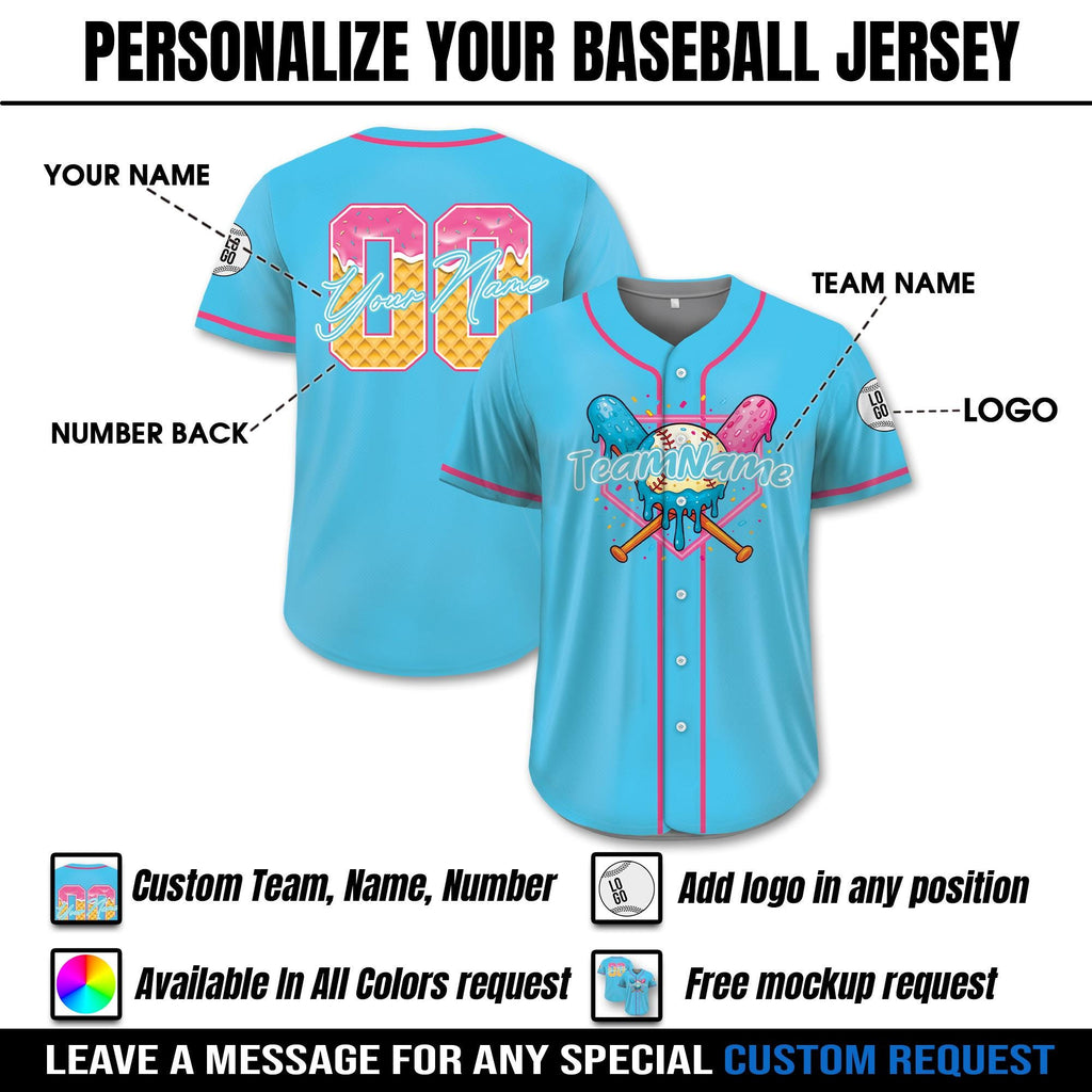 Custom Ice Cream Party Jersey Shirt Family Matching, Personalized Ice Cream Drip Baseball Jersey, Custom jersey color, Baseball lover Gifts