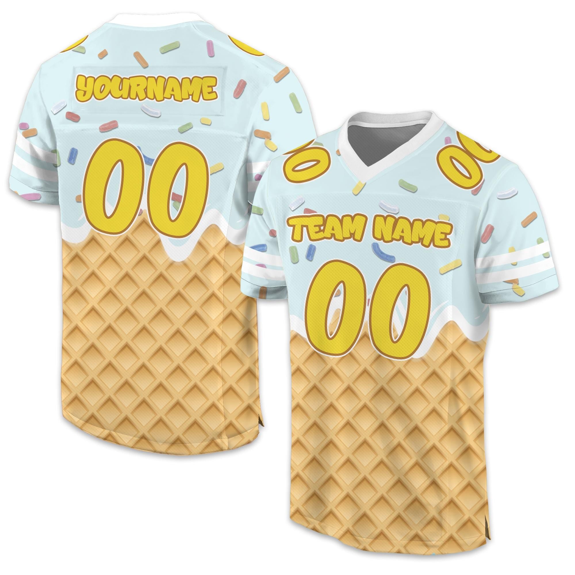 Personalized Name Ice Cream Drip Football Jersey Shirt, Custom Jersey Kids Sprinkle Drip Football Jersey Uniform For Football Team Gift