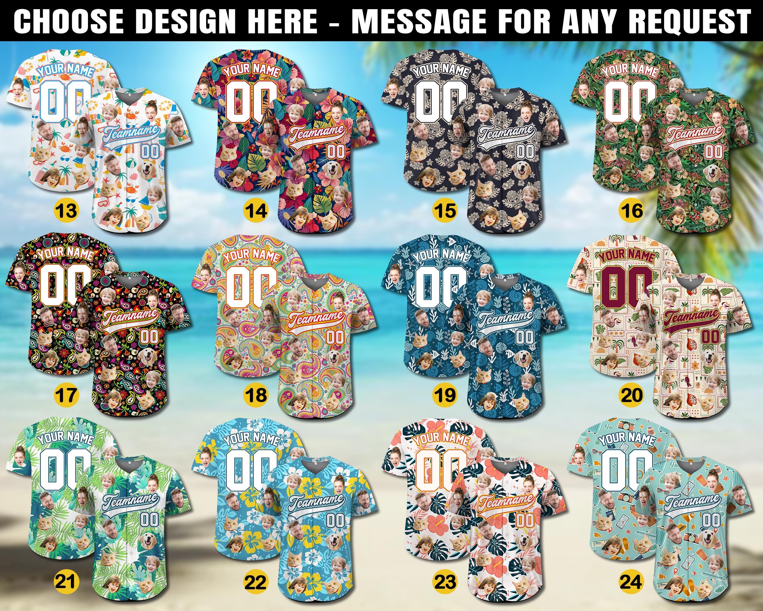 Custom Hawaiian Baseball Jersey with photo, Personalized Hawaii Hibiscus Floral Shirt for Men Women Youth Preschool Family Matching Shirt