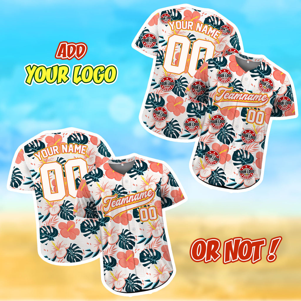 Custom Hawaiian Baseball Jersey with Logo, Personalized Logo Baseball Shirt for Adult Kid Picture Hawaiian Shirt for Summer Beach Party