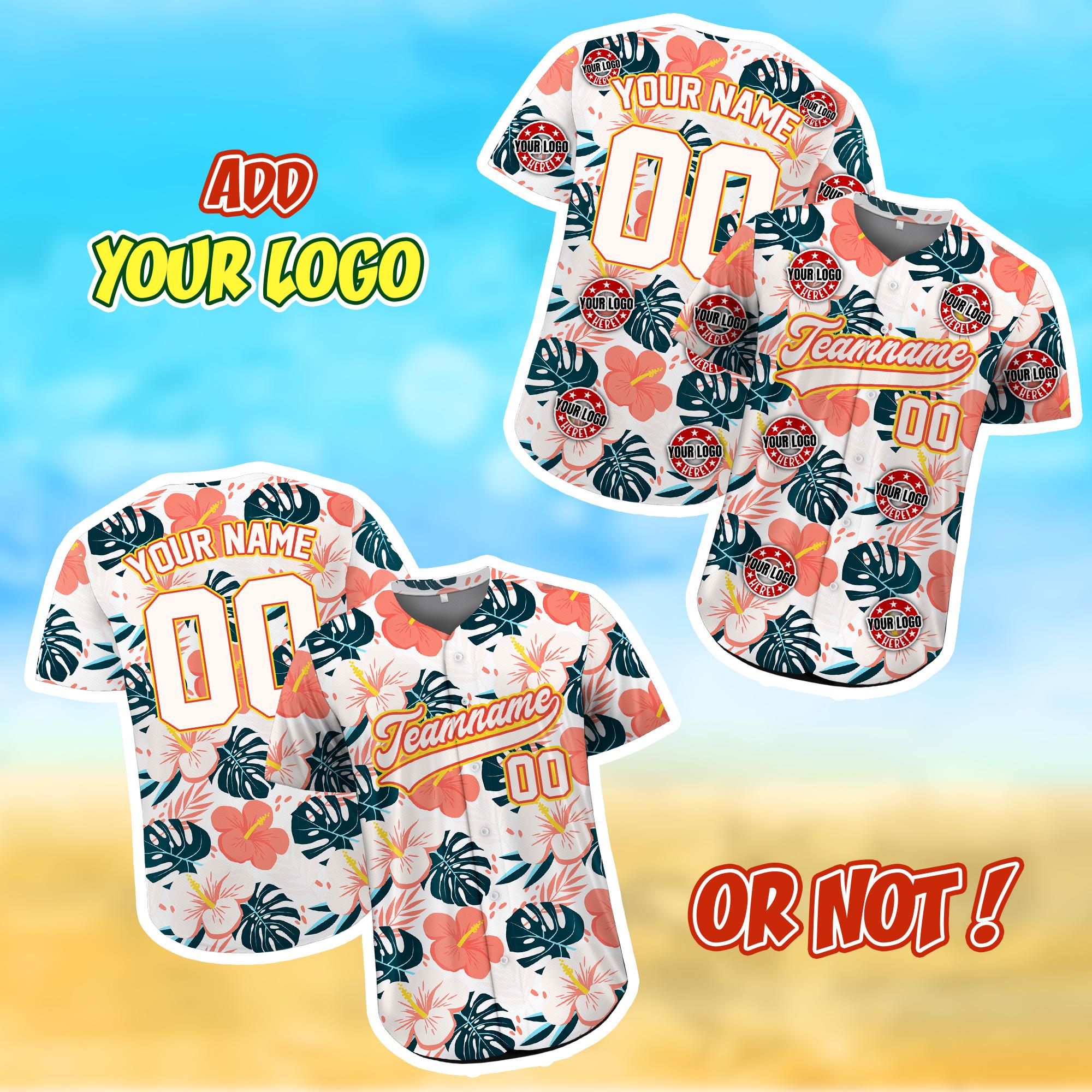 Custom Hawaiian Baseball Jersey with Logo, Personalized Logo Baseball Shirt for Adult Kid Picture Hawaiian Shirt for Summer Beach Party