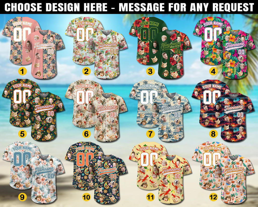 Tropical Custom Face Baseball Jersey Hawaiian Shirt for Summer Vibes Matching Friends Outfit Bachelor Party Shirt Gift for Couple Family