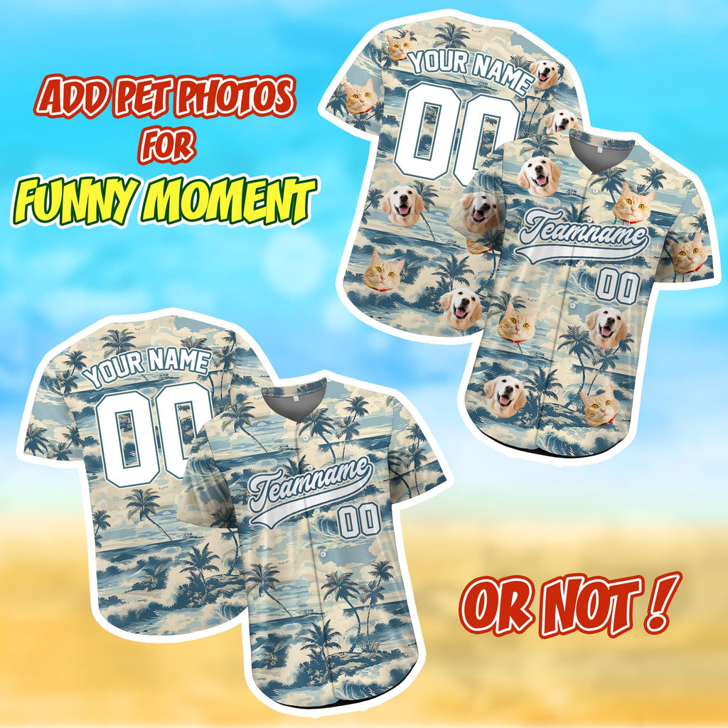 Custom Tropical Pattern Baseball Shirt with Photo Personalized Baseball Jersey with Dog Cat Face Gift For Dog Lover Dog Owner Matching Shirt