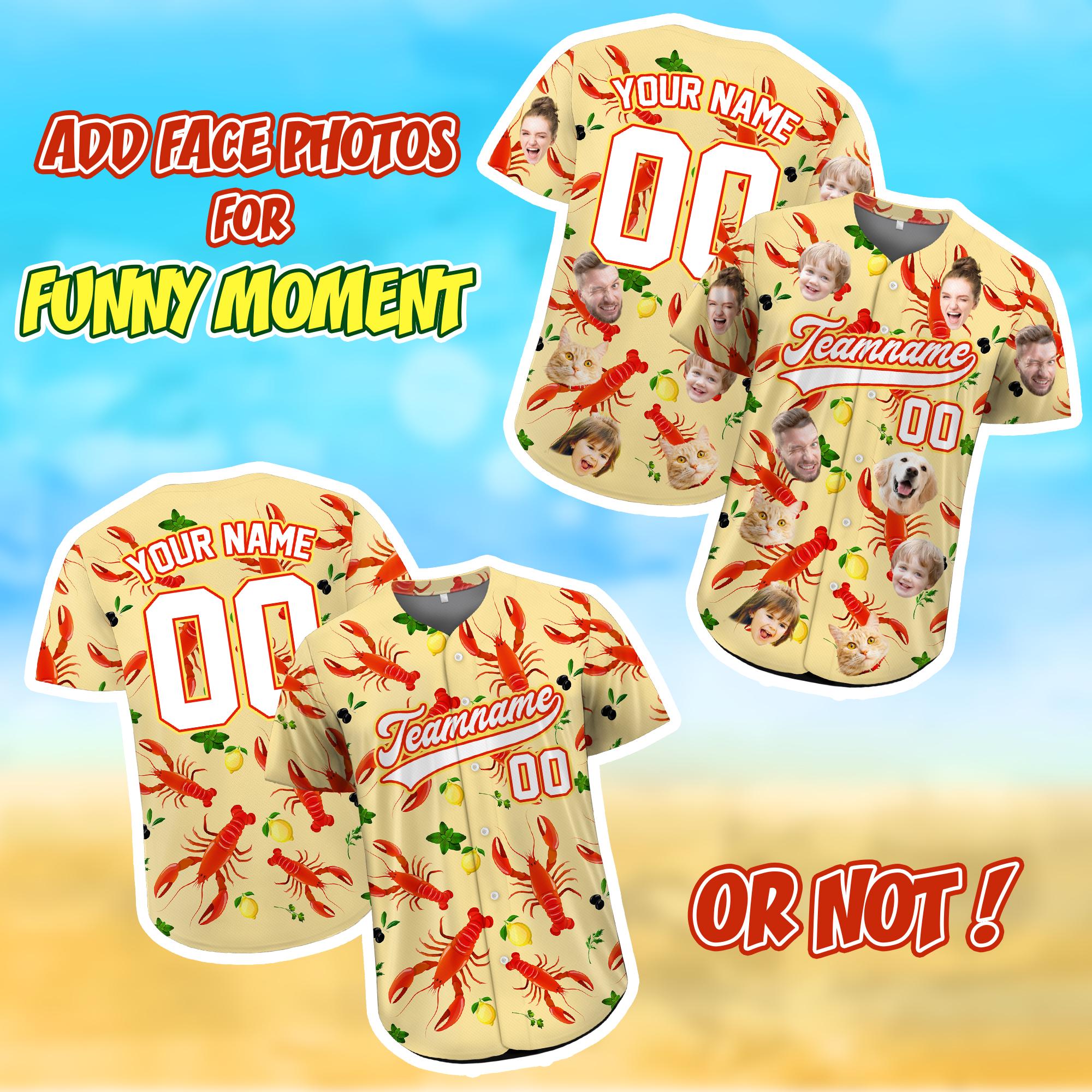 Custom Hawaiian Baseball Jersey with Face Personalized Jersey with Name Number Bachelor Party Shirt Family Matching Tee Crawfish Season