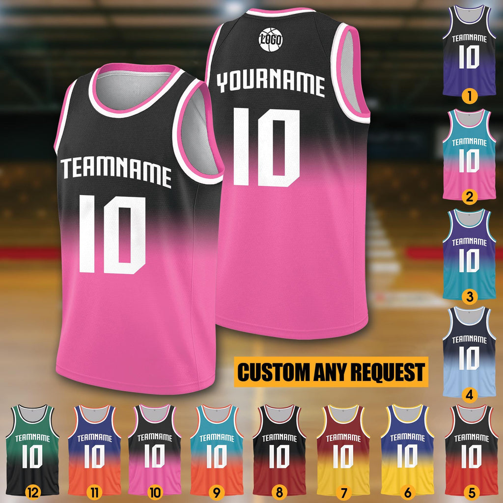 Personalized Gradient Basketball Jersey Team Name Number Jersey Shirt For Adult Kid Youth, Basketball Gifts for Team, Game Day Outfit