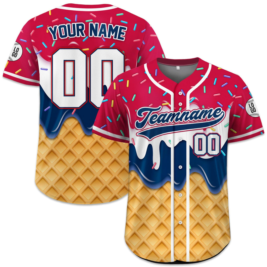 Custom American Flag Ice Cream Drip Baseball Jersey, Personalized USA Jersey with Name Number, 4th of July Shirt, Patriotic Gift For Men