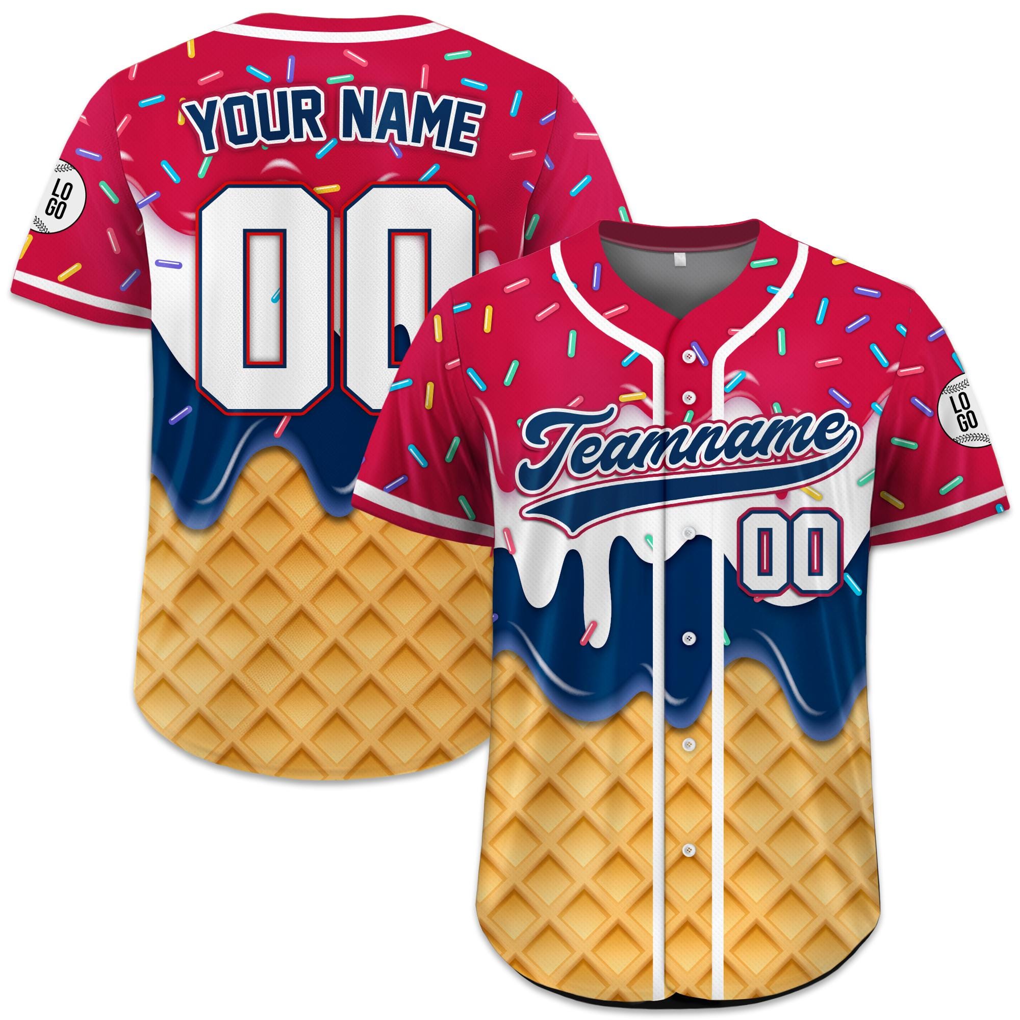 Custom American Flag Ice Cream Drip Baseball Jersey, Personalized USA Jersey with Name Number, 4th of July Shirt, Patriotic Gift For Men
