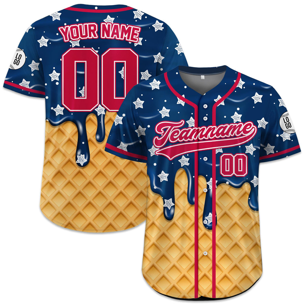 Personalized Dripping Ice Cream 4th of July USA Flag Baseball Jersey, Custom Ice Cream American, Patriotic Gift For Men Independence Day