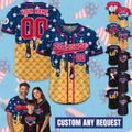 Personalized Dripping Ice Cream 4th of July USA Flag Baseball Jersey, Custom Ice Cream American, Patriotic Gift For Men Independence Day