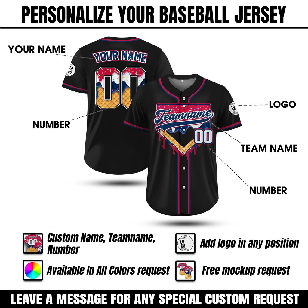 Personalized Dripping Ice Cream 4th of July USA Flag Baseball Jersey, Custom Ice Cream American, Sprinkle Drip Matching Family Shirt
