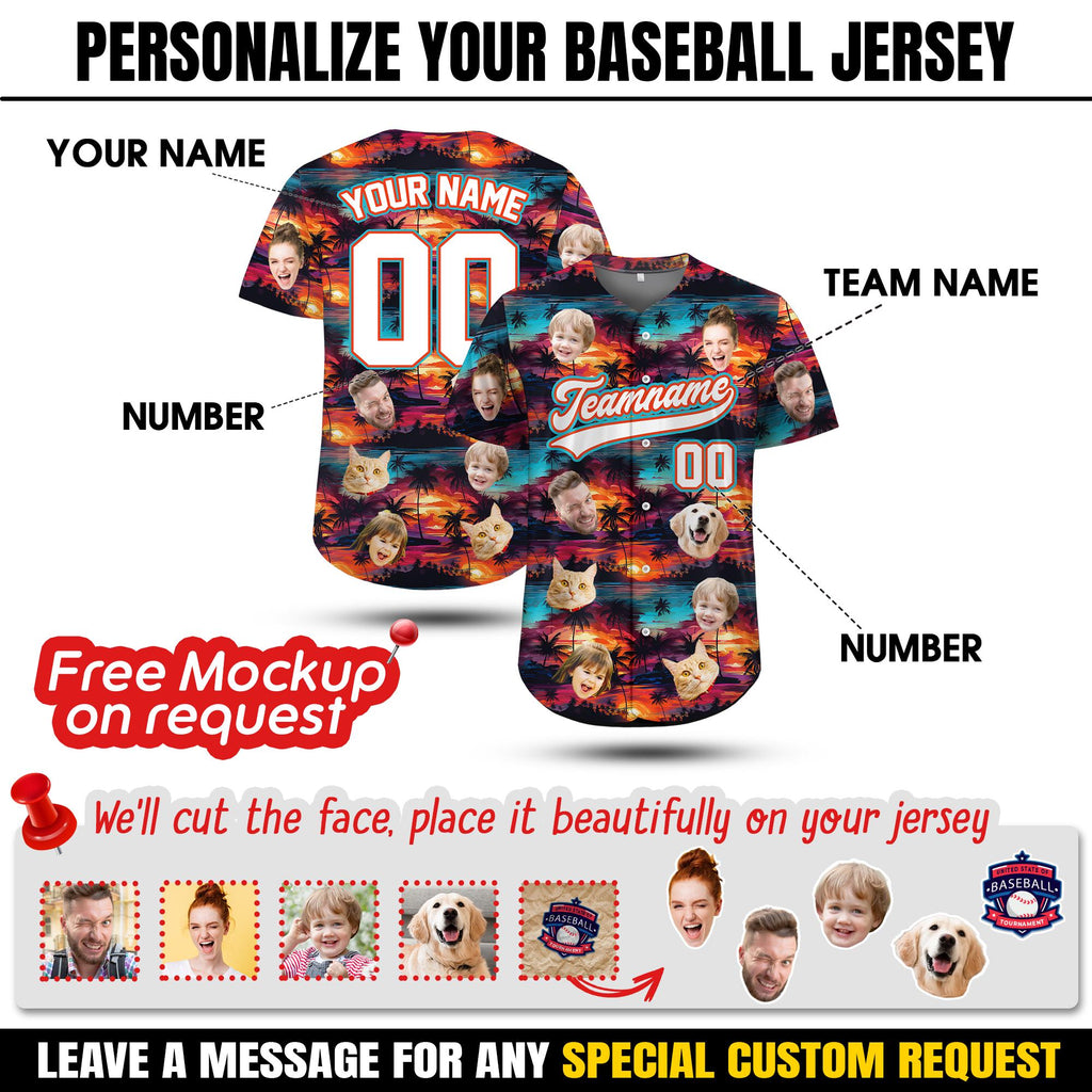 Personalized Face Hawaiian Baseball Jersey for Men Women Youth Kid, Custom Hawaiian Jersey With Pet Photo, Holiday Tropical Pattern Shirt