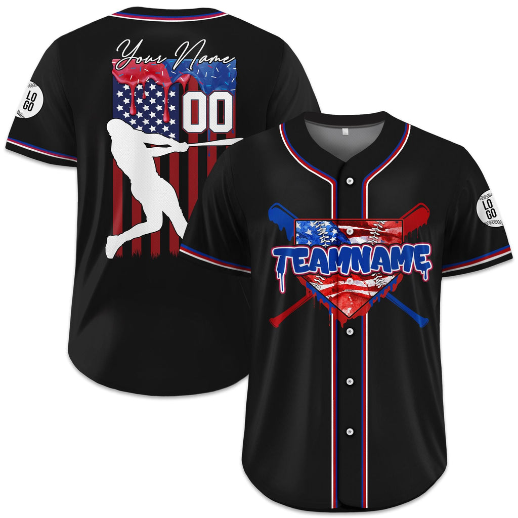 Personalized USA Baseball Jersey with Ice Cream Drip for Adult Kid, Custom 4th of July Outfit for Baseball Fans, Summer Game Days Outfit