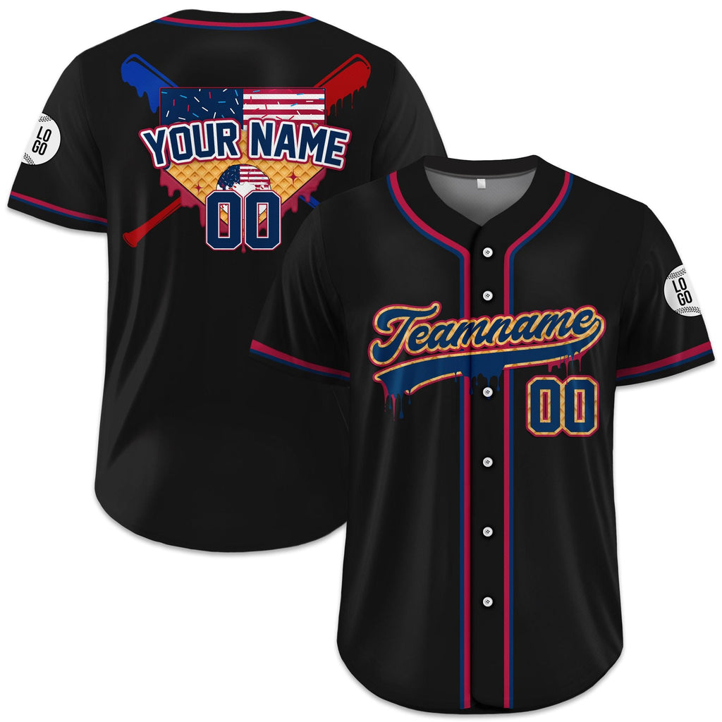 Custom Baseball Jersey Ice Cream Sprinkle,Personalized Red White Blue Jersey with Ice Cream Drip,Family Matching Outfit,Baseball Jersey Gift