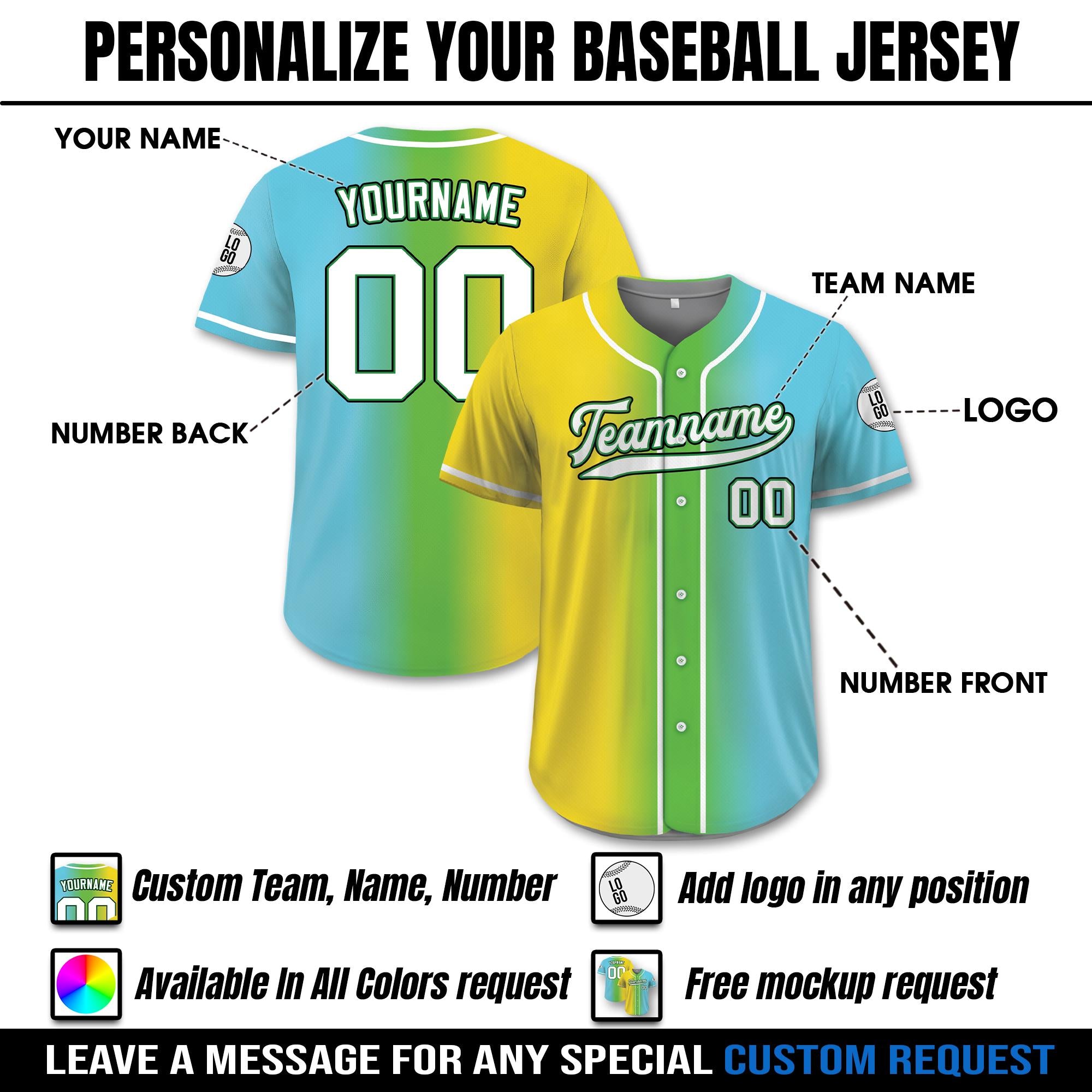 Printed Gradient Custom Baseball Jersey with Team Name Number, Personalized Jersey Shirt for Men Women Youth Kid, Gift for Baseball Fans