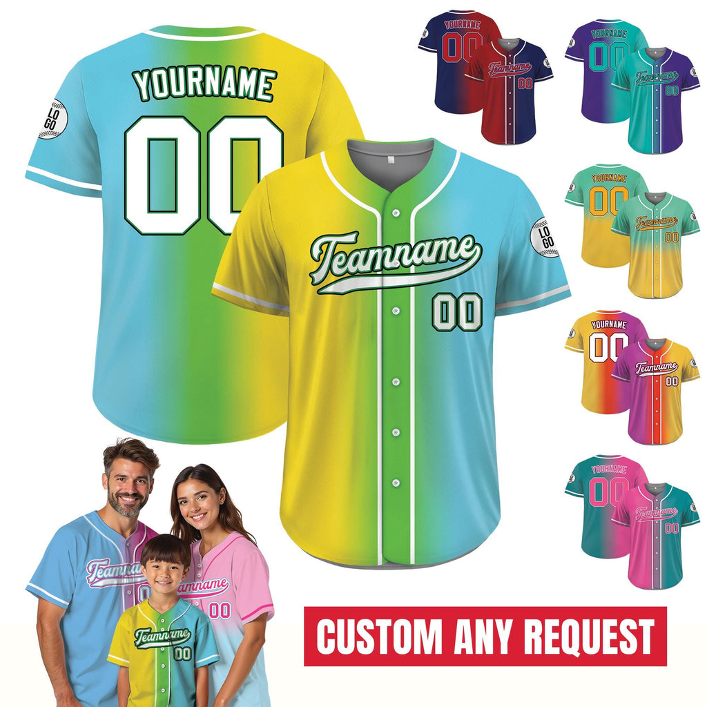 Printed Gradient Custom Baseball Jersey with Team Name Number, Personalized Jersey Shirt for Men Women Youth Kid, Gift for Baseball Fans
