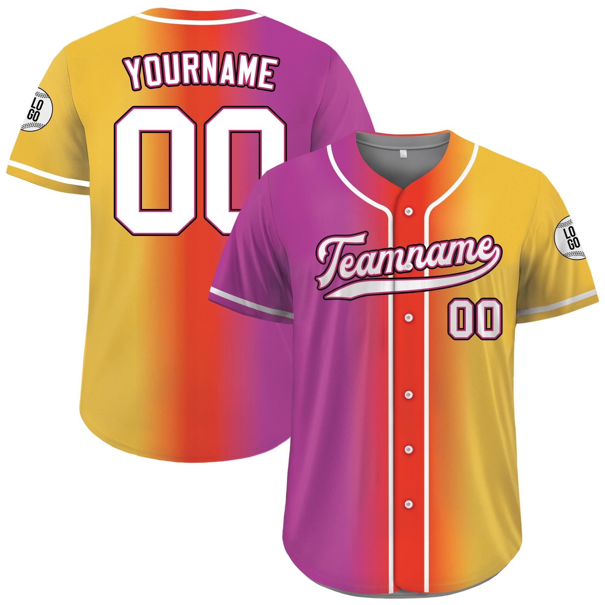 Printed Gradient Custom Baseball Jersey with Teamname Name Number, Jerseys Shirt for Men Women Youth Gifts for Baseball Fans Pink Red Yellow