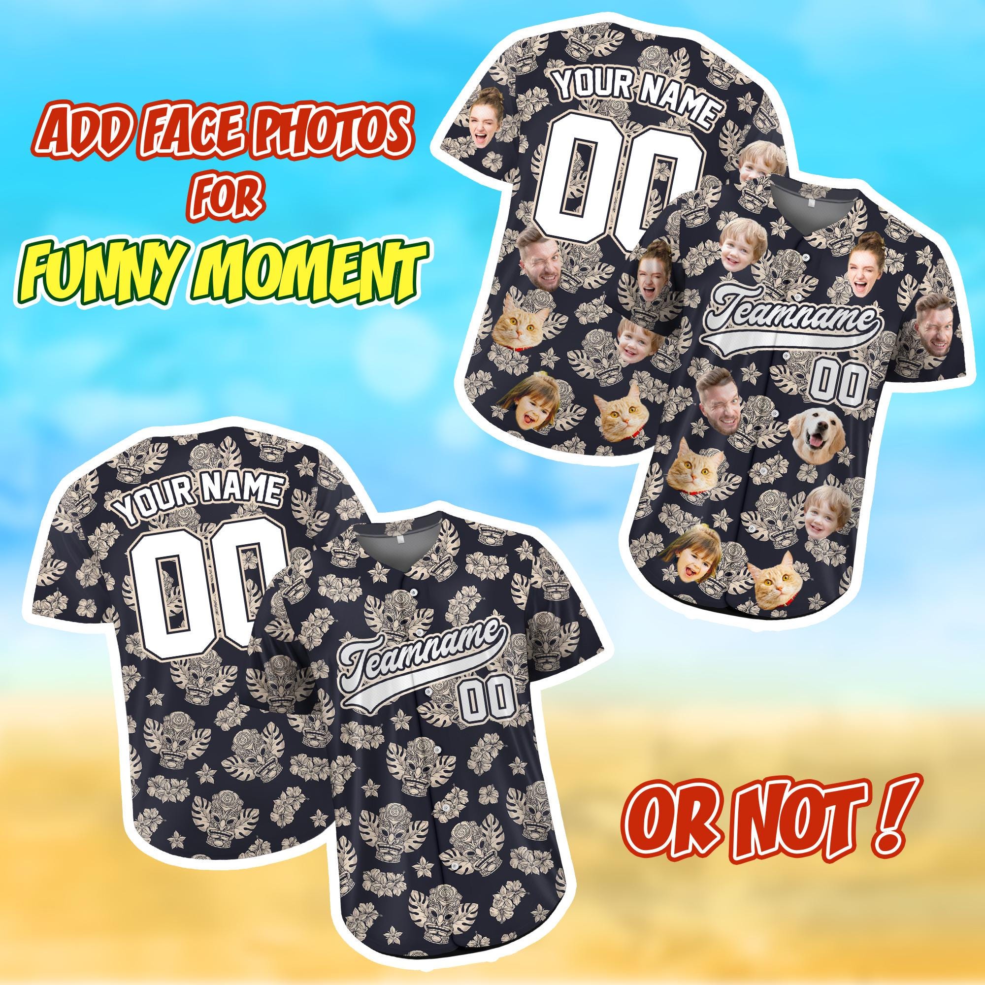 Personalized Hawaiian Baseball Jersey for Summer Party Gift Custom Tiki Hawaiian Shirt with Face Tropical Tiki Beach Shirt with custom photo