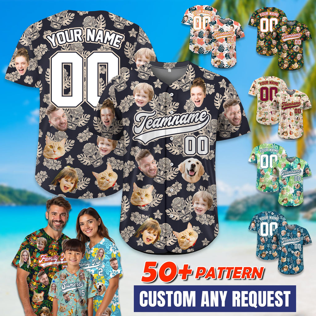 Personalized Hawaiian Baseball Jersey for Summer Party Gift Custom Tiki Hawaiian Shirt with Face Tropical Tiki Beach Shirt with custom photo