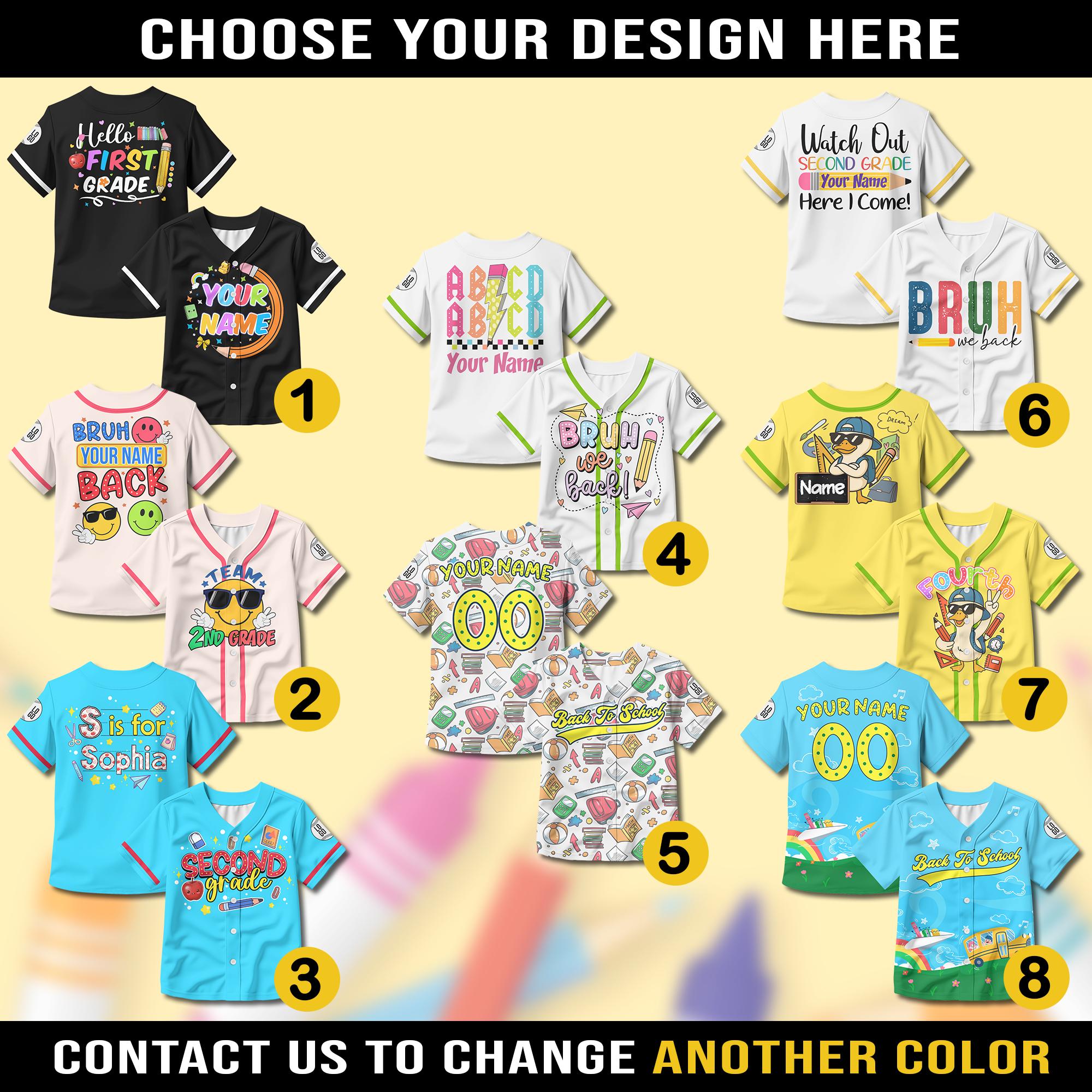 Personalized Bruh We Back first day of school baseball jersey, Custom Back to school with Name Number for Kids, Back to School 2st Grade Tee