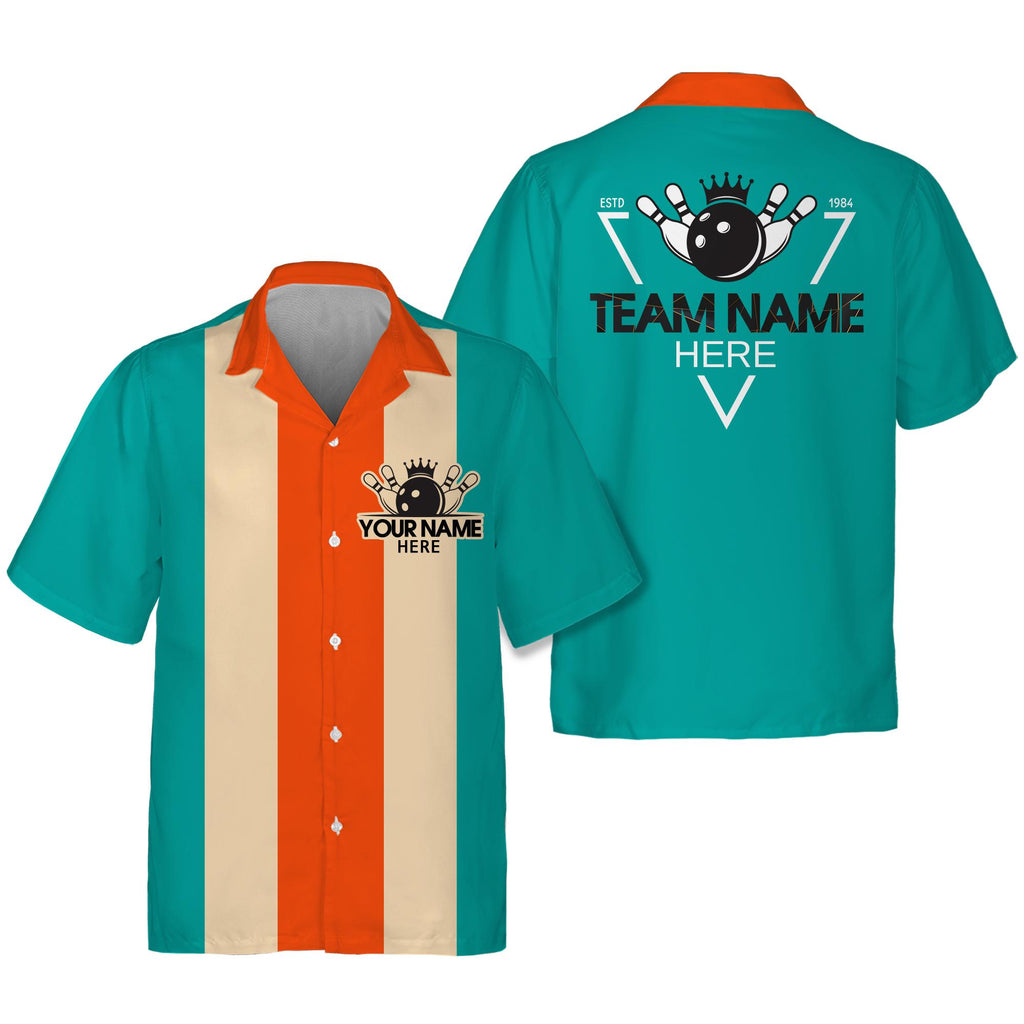 Custom Retro Bowling Shirts for Men Vintage Short Sleeve Button Down Casual Shirts for Adult Kid Bowling Team Uniform Bowling Hawaiian Shirt