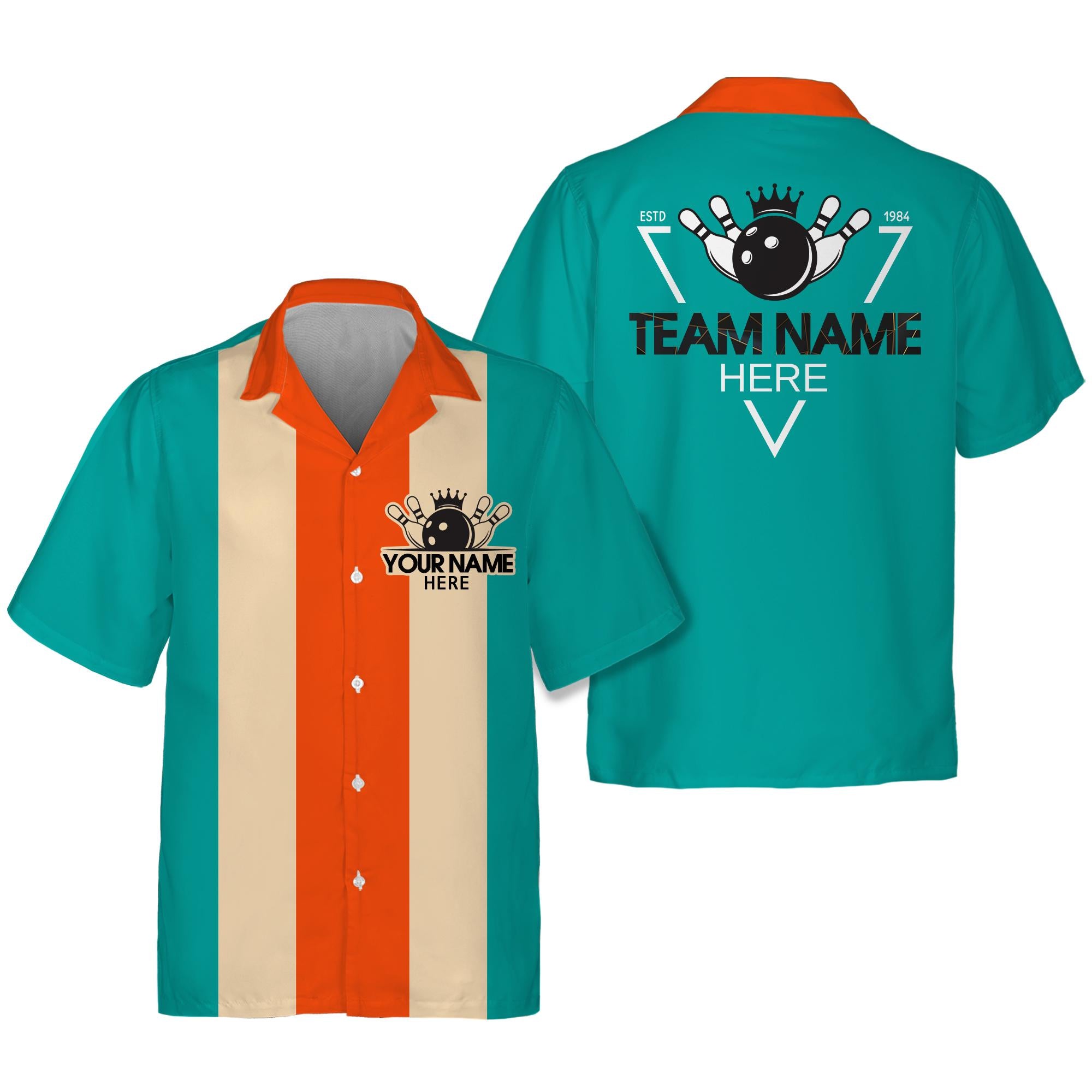 Custom Retro Bowling Shirts for Men Vintage Short Sleeve Button Down Casual Shirts for Adult Kid Bowling Team Uniform Bowling Hawaiian Shirt