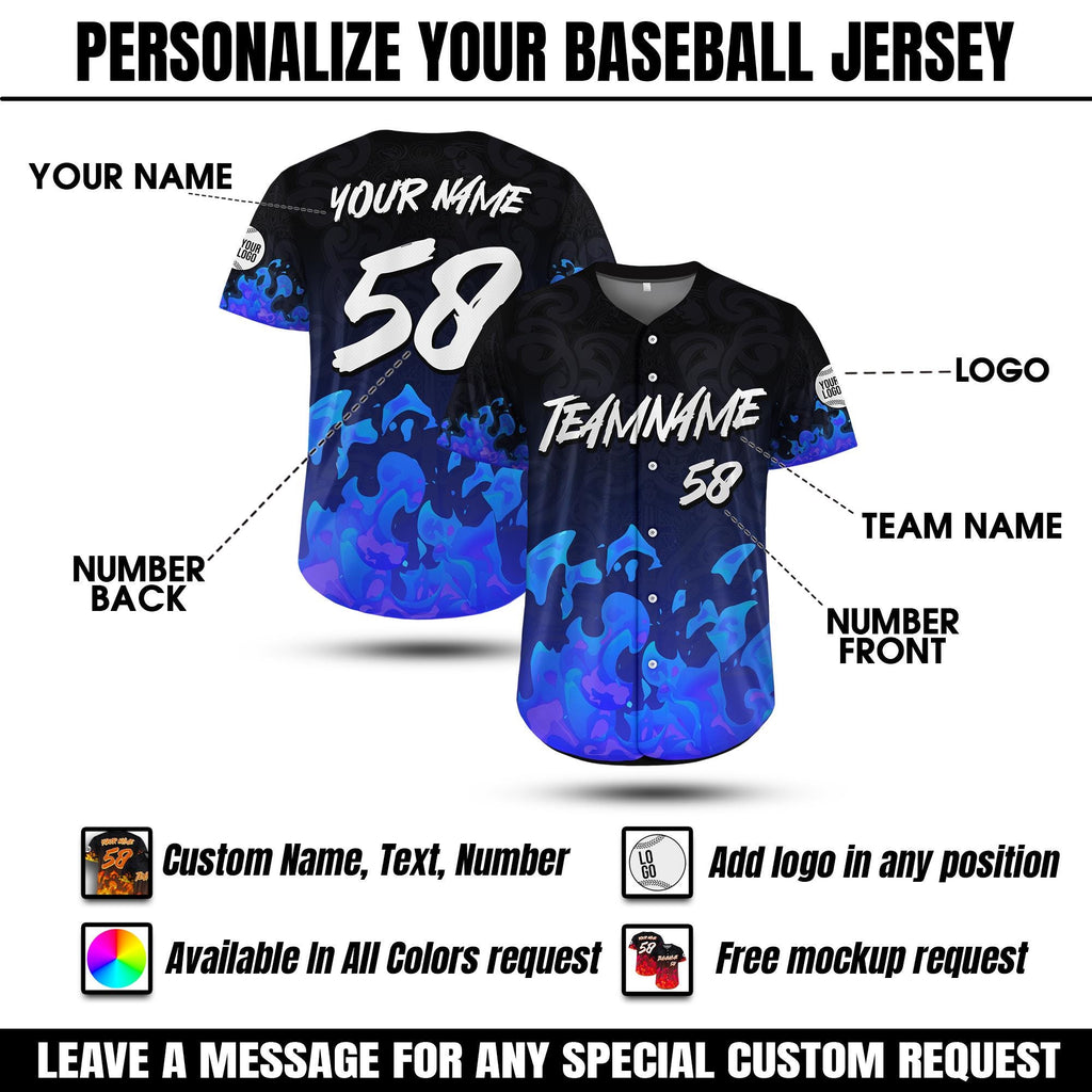 Personalized Flame Jersey Custom Baseball Team Shirt with Name, Cool Flame Graphic Gift for Him Button Down Jersey Hip hop Streetwear shirt