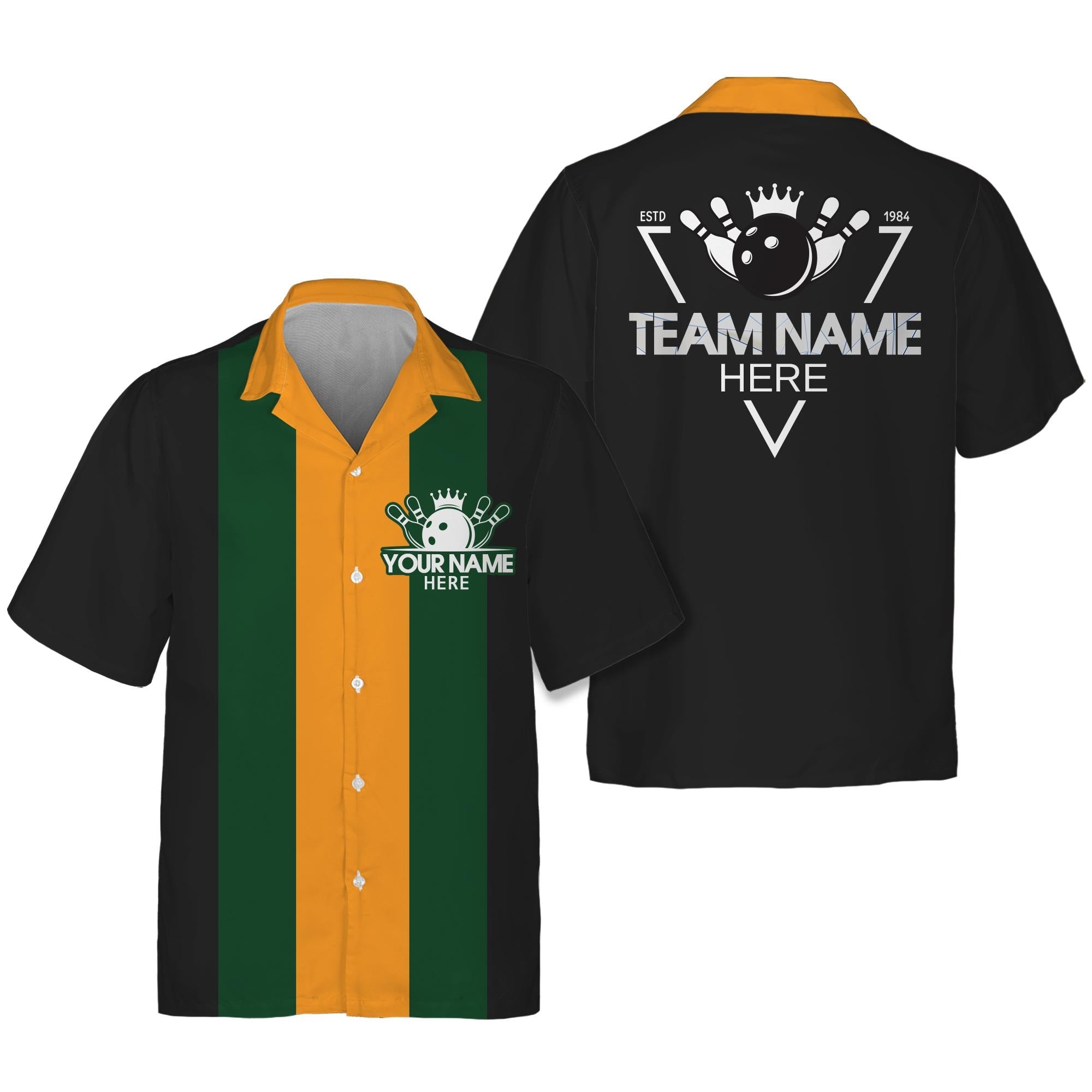 Custom Retro Bowling Team Uniform Shirts for Men Vintage Short Sleeve Button Down Jersey Shirts for Adult Kid Bowling Hawaiian Shirt Gift