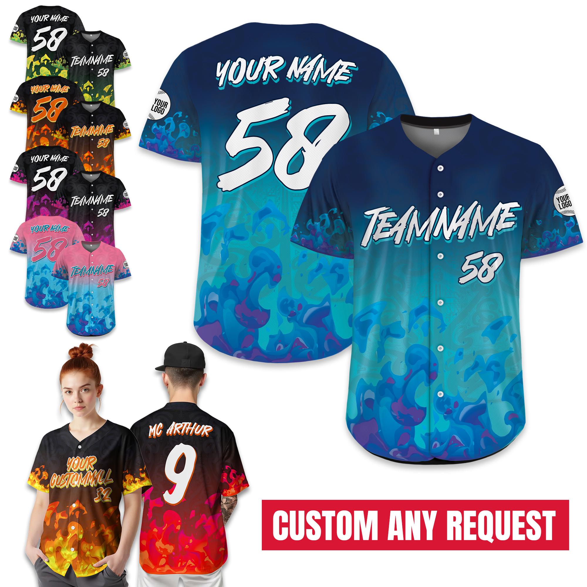 Custom Flame Baseball Jersey for Men Women Youth Personalized Jersey Streetwear cheerleading uniform, Flame Graphic Tee Gift for Him for Her