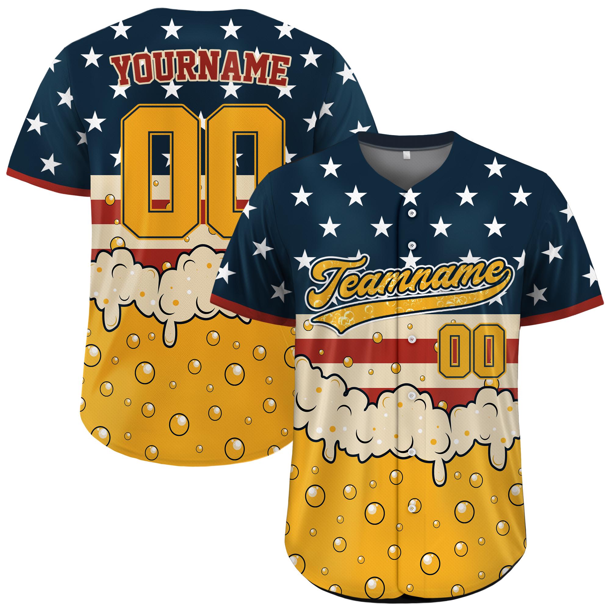 Personalized USA Beer Baseball Jersey with Name & Number, Custom 4th of July Independence Day Patriotic Shirt, American Flag Baseball Jersey