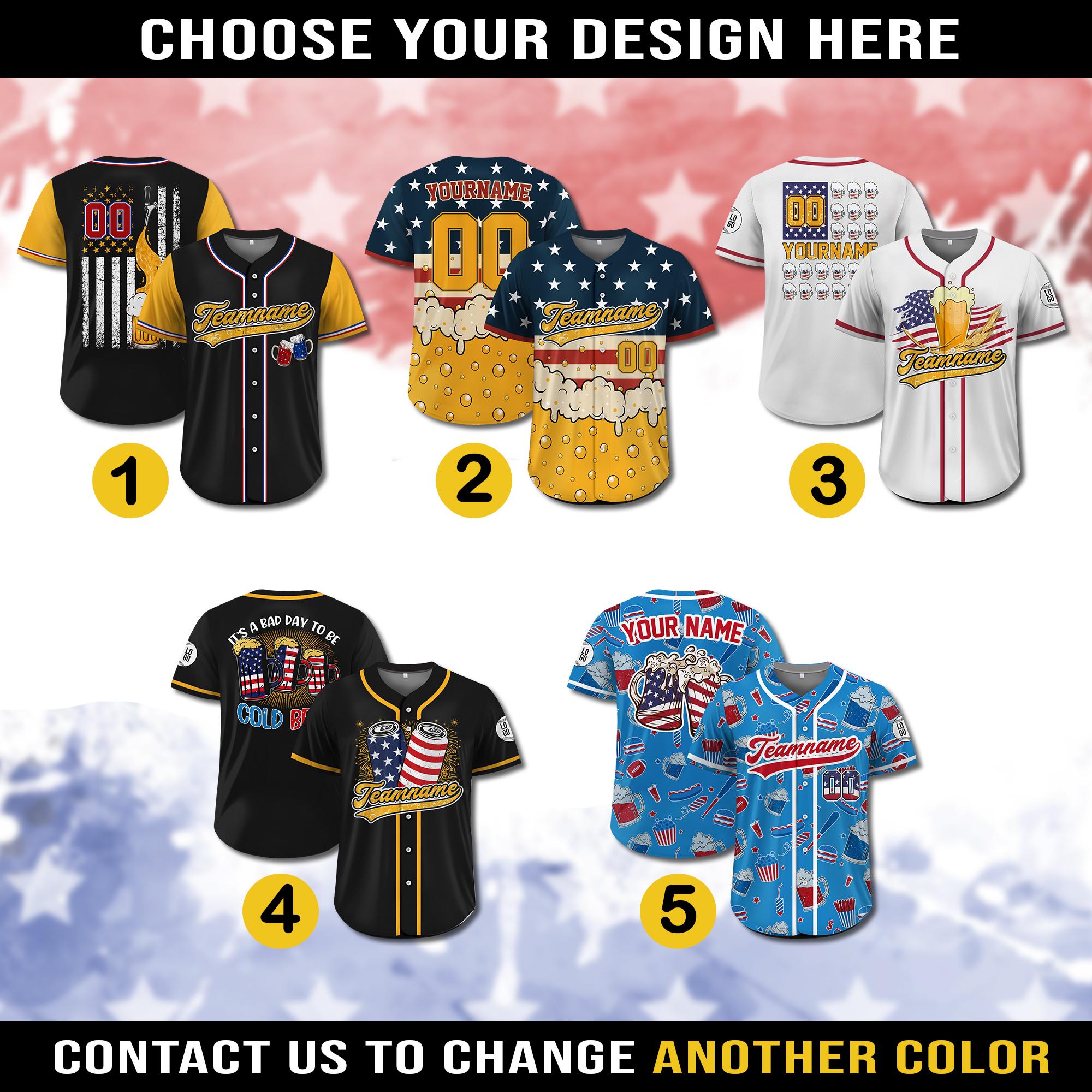 Personalized USA Beer Baseball Jersey For Baseball Fans, Custom American Flag Baseball Jersey, 4th of July Independence Day Patriotic Shirt
