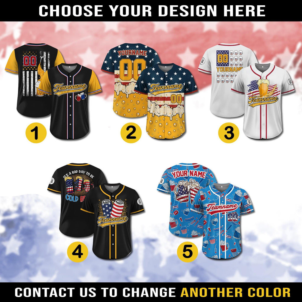 Personalized USA Beer Baseball Jersey with Name & Number, Custom 4th of July Independence Day Patriotic Shirt, American Flag Baseball Jersey