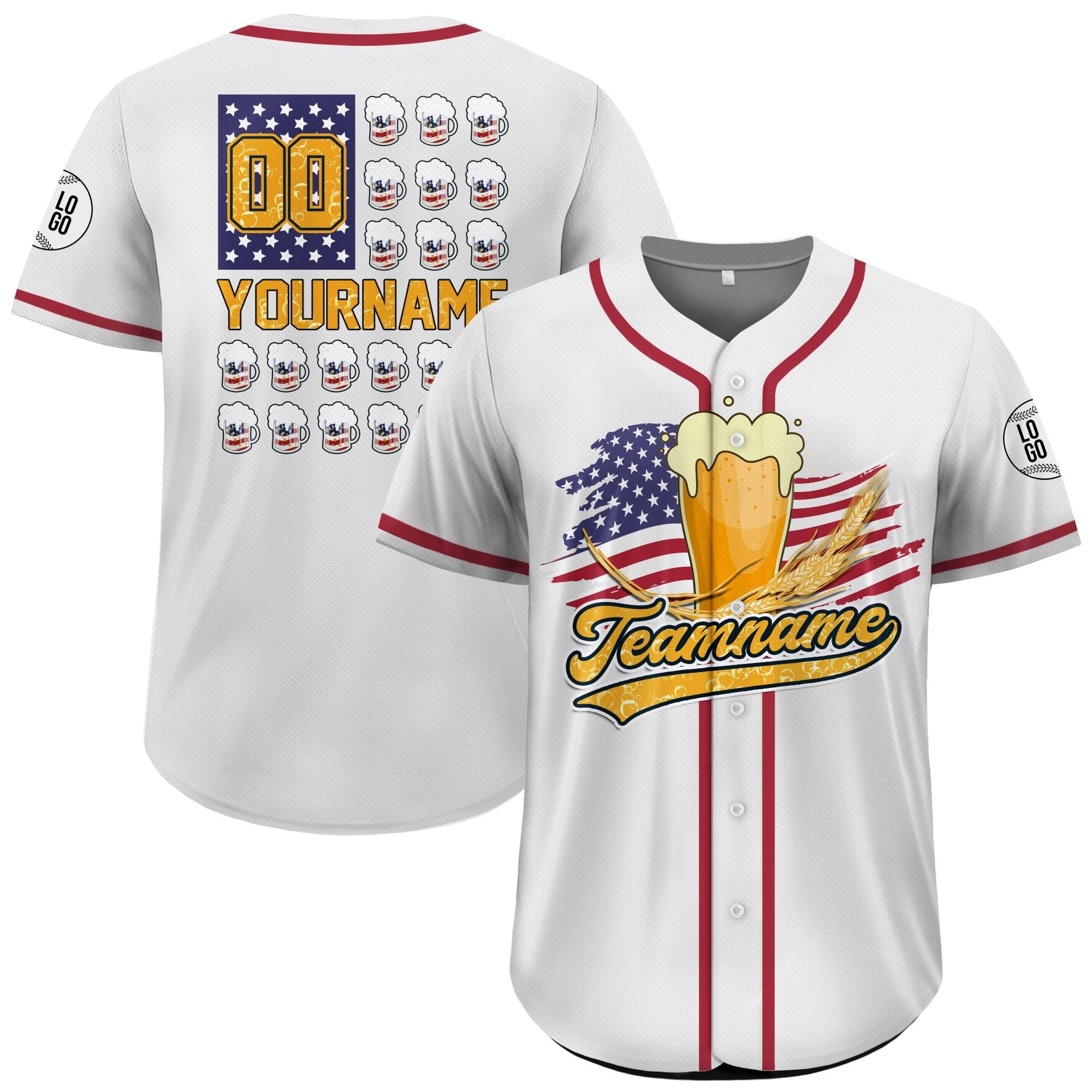 Personalized USA Beer Baseball Jersey For Baseball Fans, Custom American Flag Baseball Jersey, 4th of July Independence Day Patriotic Shirt