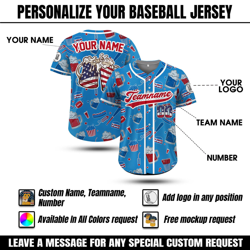 Personalized Jersey 4th of July Beer Shirt for Dad, Baseball Party Jersey Custom Patriotic beer lovers Gift Independence Day Bachelor Party