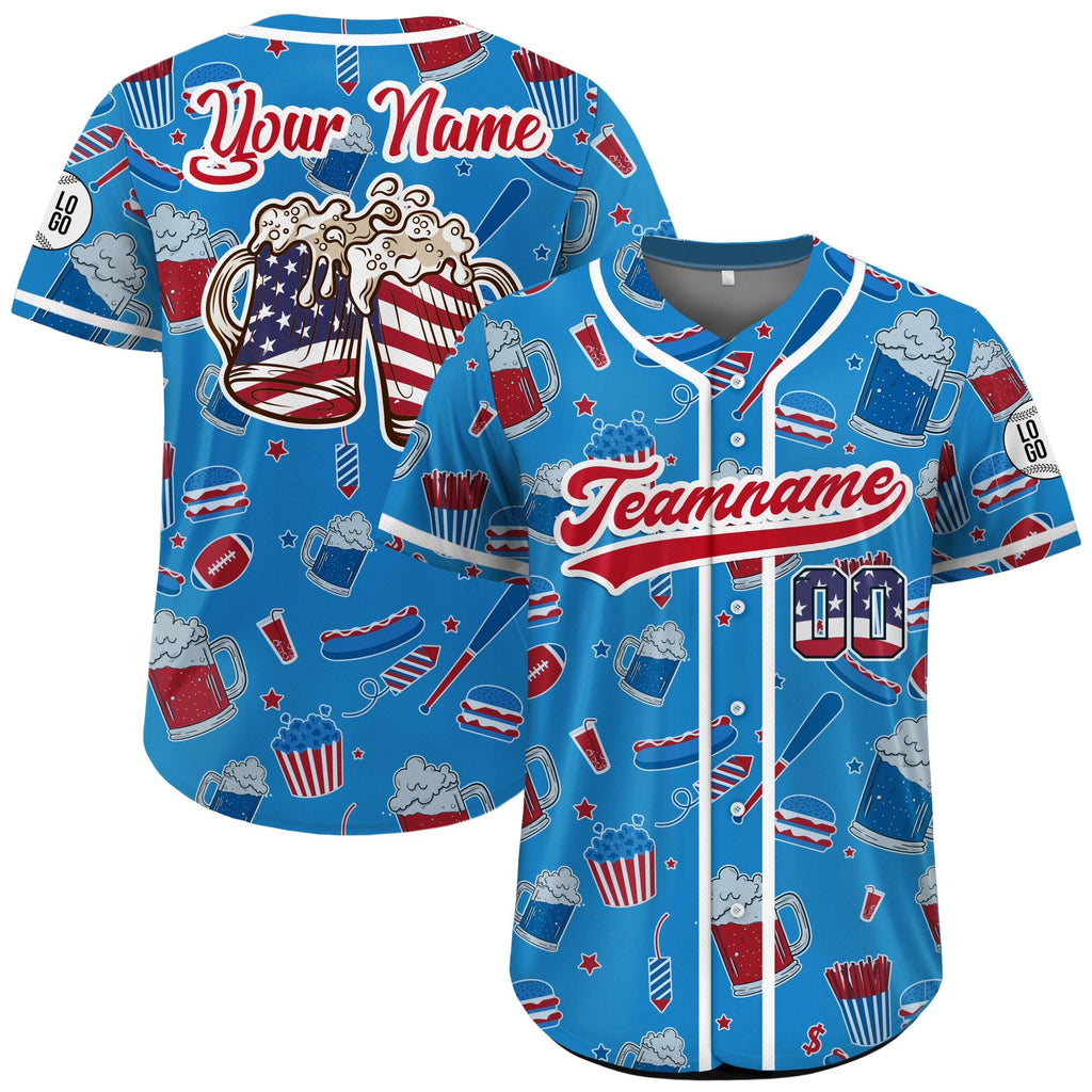Personalized Jersey 4th of July Beer Shirt for Dad, Baseball Party Jersey Custom Patriotic beer lovers Gift Independence Day Bachelor Party